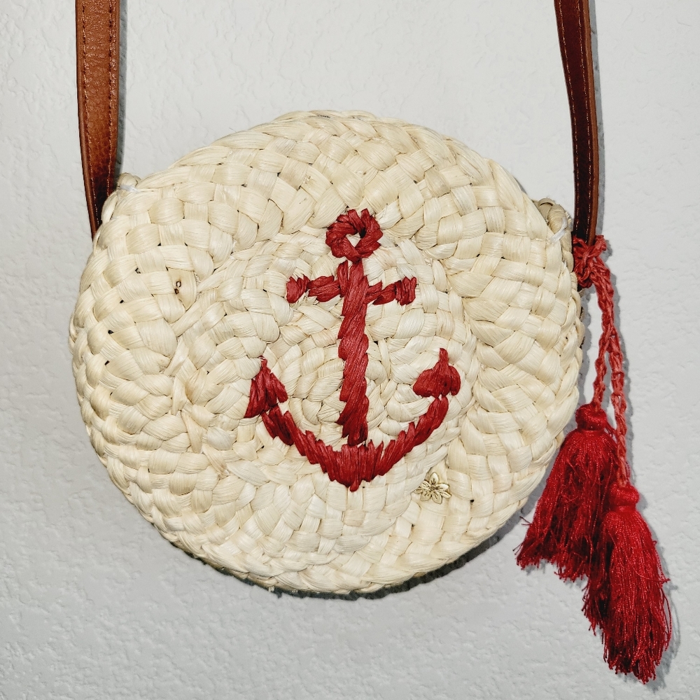 Cappelli straw red anchor crossbody purse